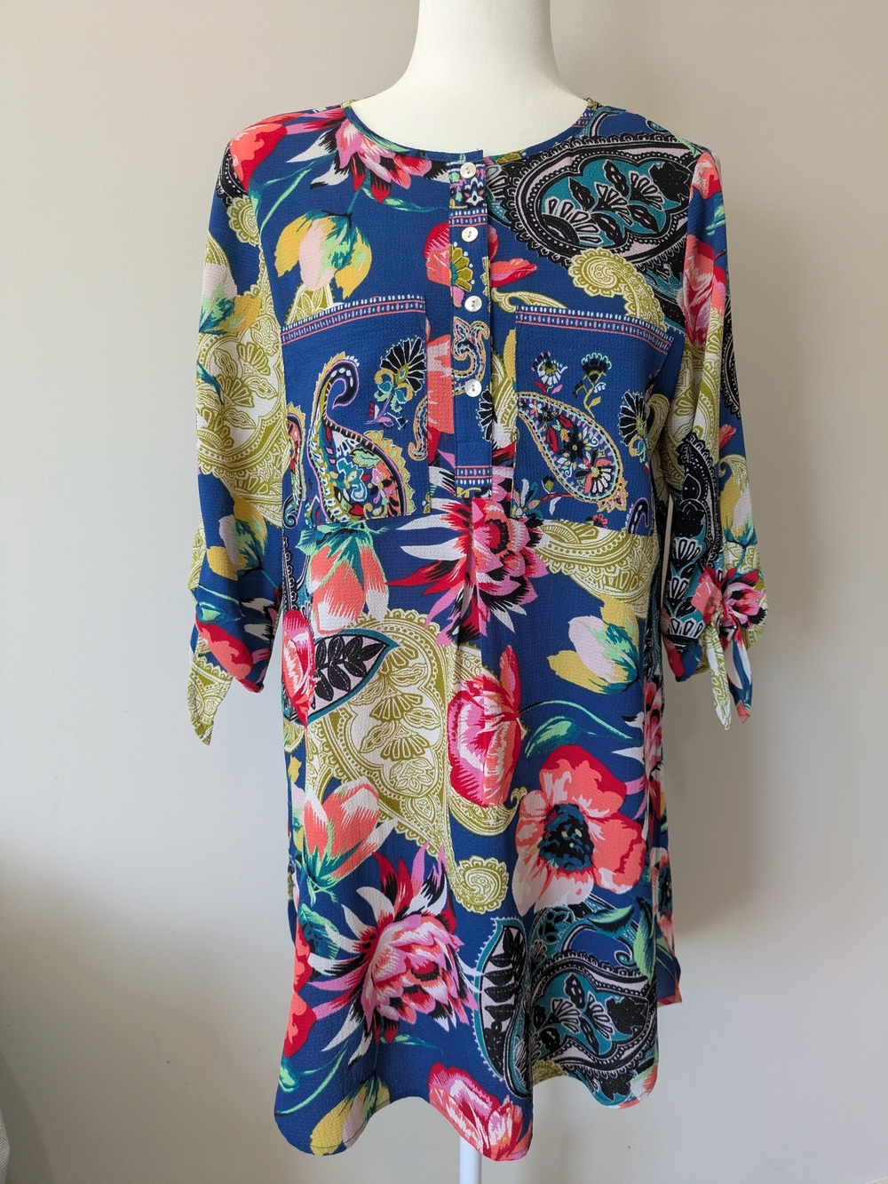 Navy Floral Paisley Button-Front Tunic